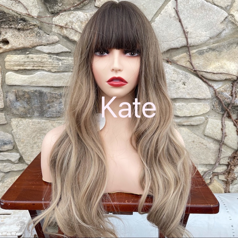 Human hair blend ash blonde ombré wig